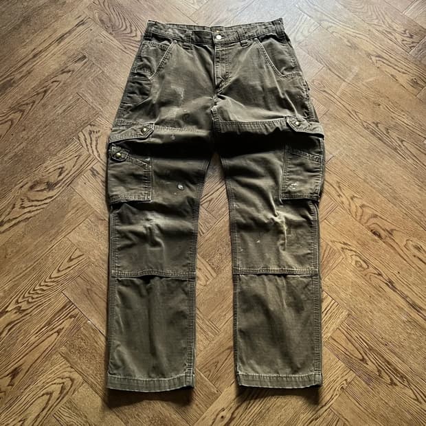 [32]칼하트 USA 더티워싱 다크커피 립스탑 더블니 워크 카고 팬츠