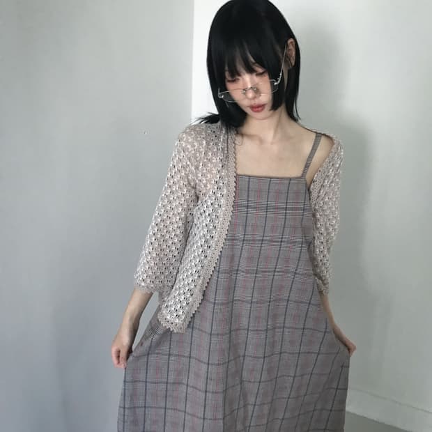Vintage Punching Knit Cardigan(Beige