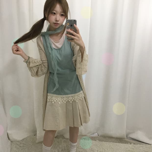 빈티지 민트 핑크 데일리 뮤트 소녀 코디세트