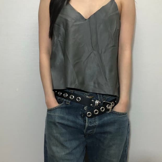 빈티지 그레이 레더 슬리브리스