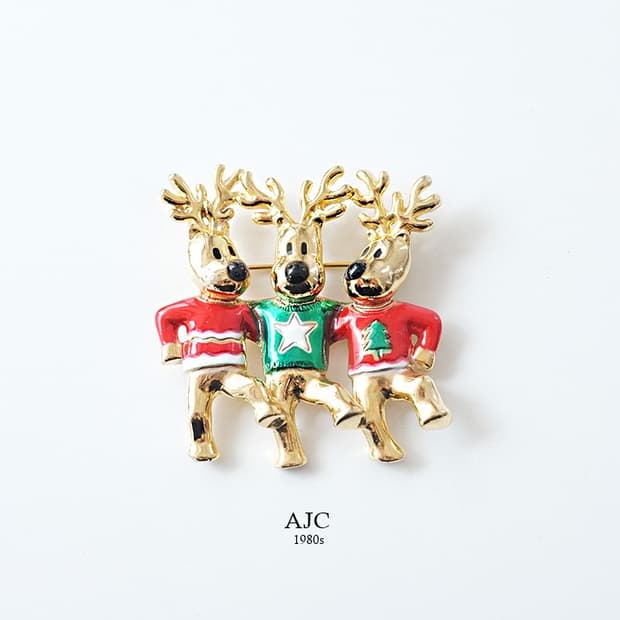 1980s 귀여운 크리스마스 루돌프 빈티지브로치 