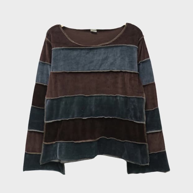 벨벳 스트라이프 스티치 긴팔 티셔츠 63224