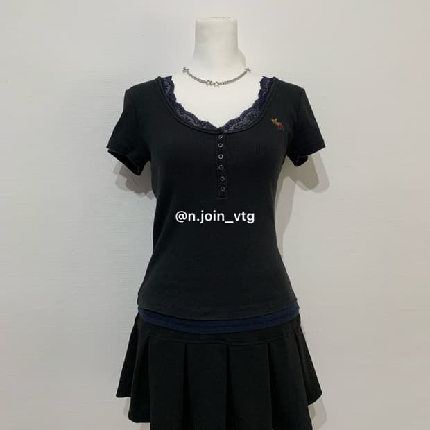 아베크롬비 헨리넥 블랙 반팔 티셔츠