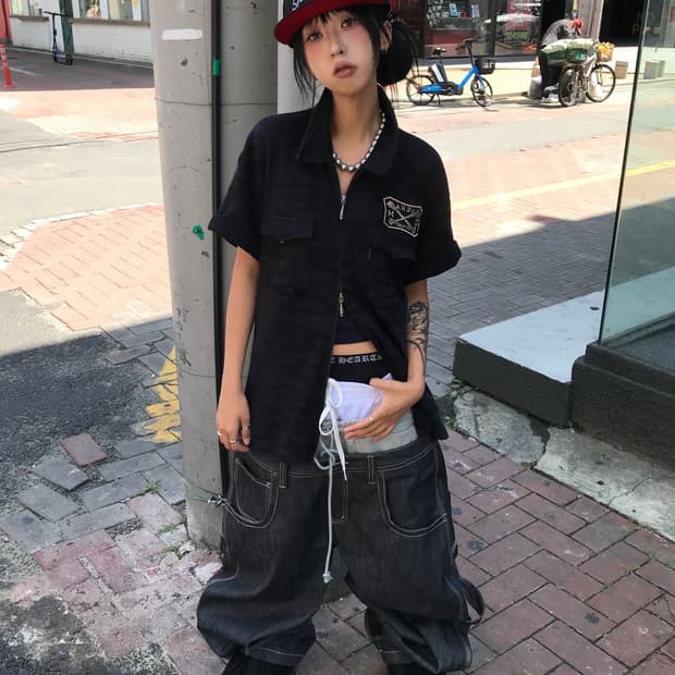 ☠️ 밴슨 자수&카모패턴 투웨이 반팔 자켓 ☠️