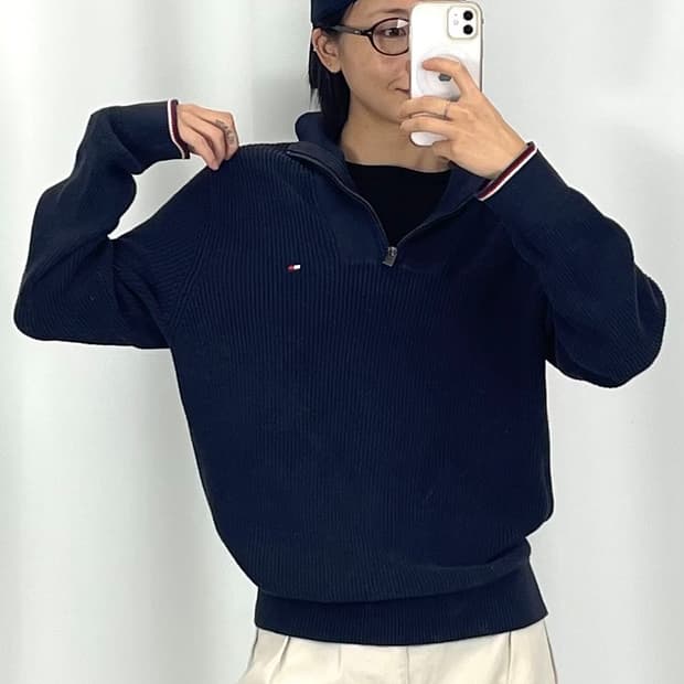  [M]타미힐피거 반집업 네이비 니트