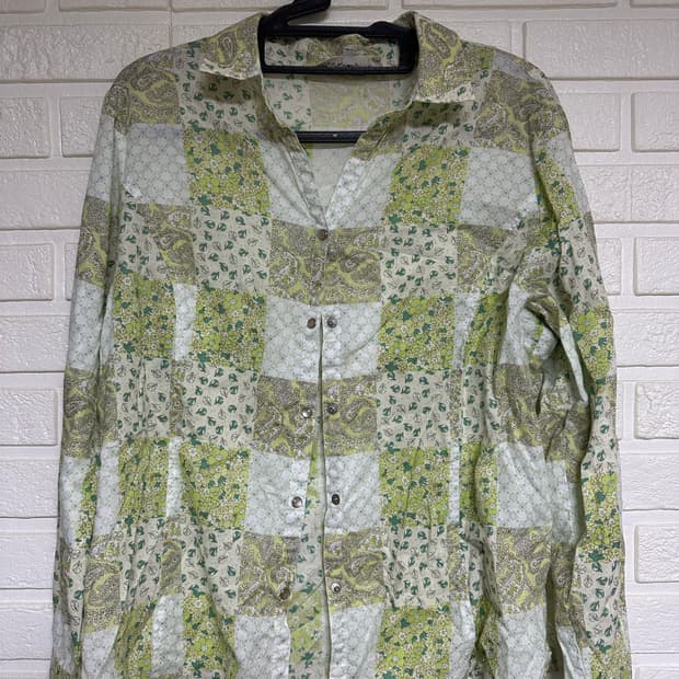 초록 꽃무늬 패턴 셔츠(일본빈티지)
