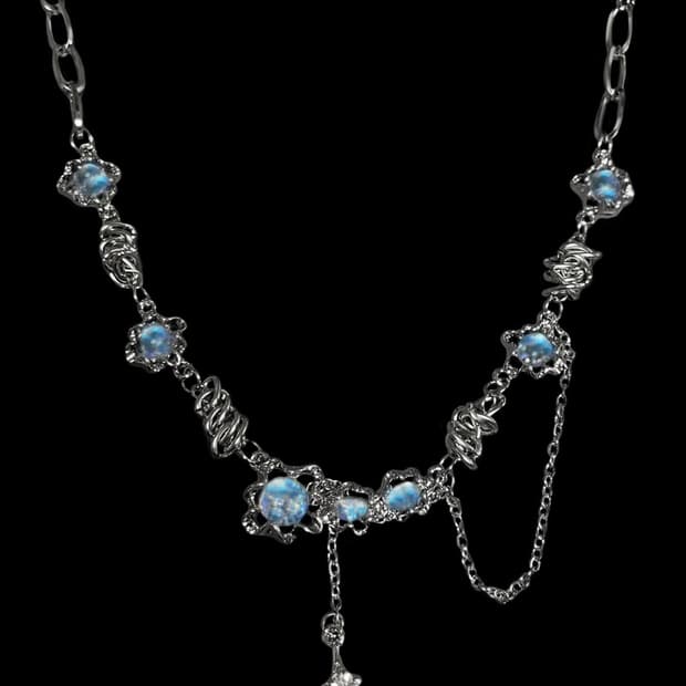 써지컬 y2k 큐빅 드롭 체인 목걸이 실버