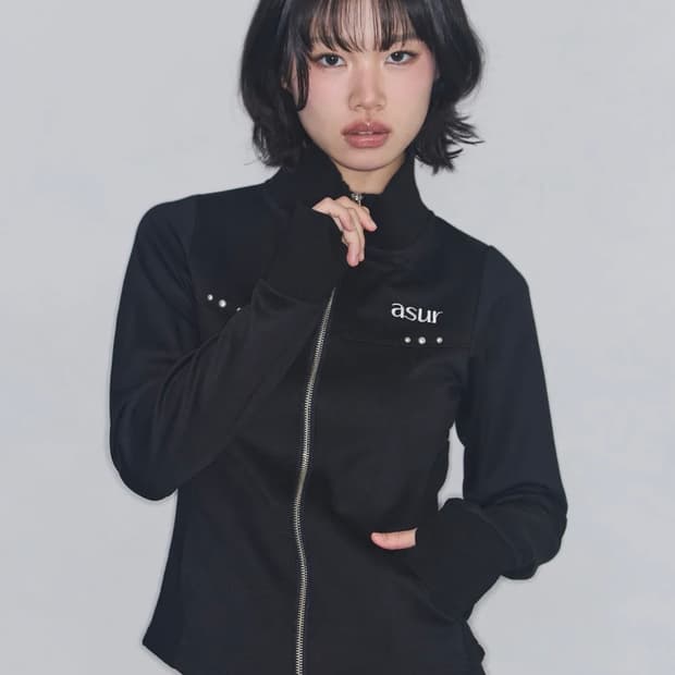 애즈유아 하이넥 리브 집업 블랙