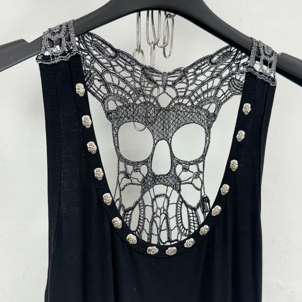 Skull Stud Lace-Back Tank Top