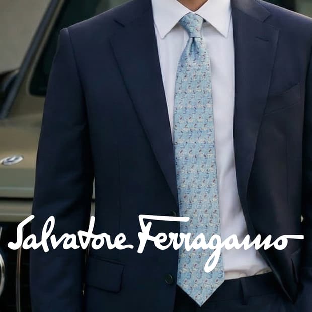 페라가모 실크 물고기 패턴 넥타이 9.3cm A등급 A19585
