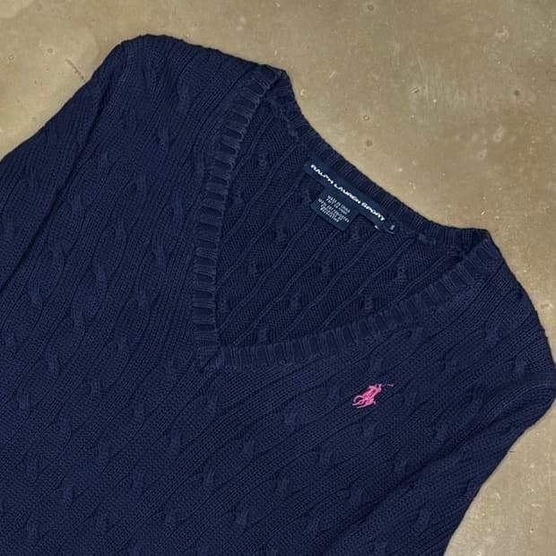 S 폴로랄프로렌 네이비 브이넥 케이블 코튼 니트
