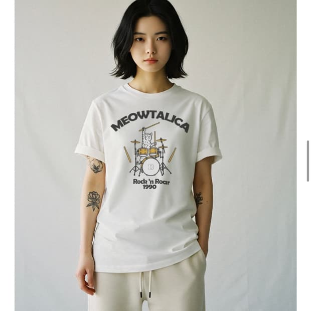 드리프트아웃 뮤탈리카 락앤롤 캣 드러머 반팔 티셔츠 m