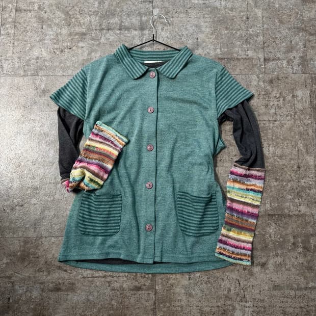 버튼 패턴 슬리브 포켓 가디건 멀티 슬리브 티 2pcs SET