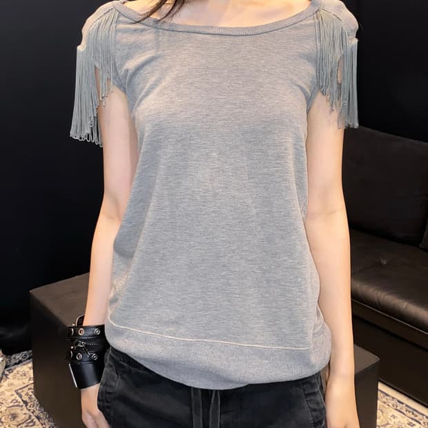 Fringe Shoulder Tencel Jersey Top