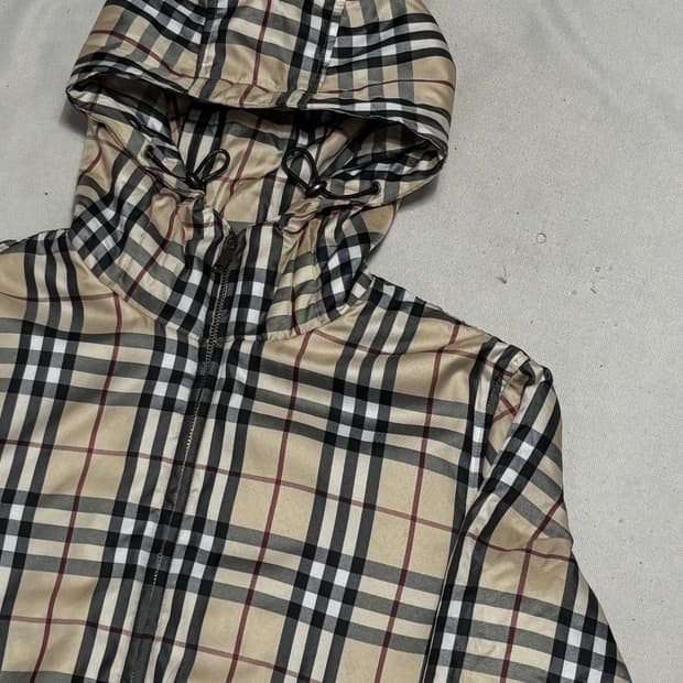 XL 버버리 빈티지체크 후드 자켓