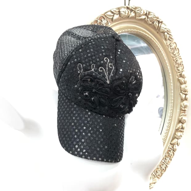 black floral detail mesh ball cap 