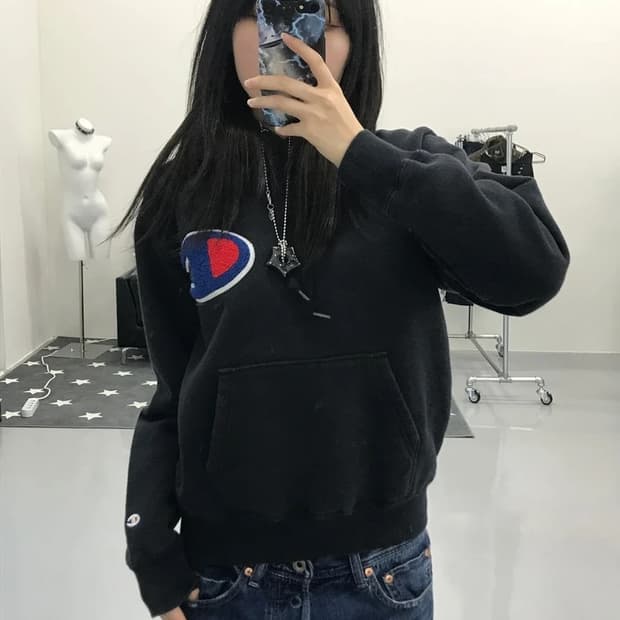 챔피언 빅로고 블랙 후드 티
