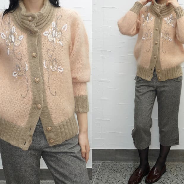 Flower beeds mohair cardigan
