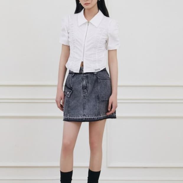 에고이스트 셔링 포인트 슬림 투웨이 집업 블라우스 25SS