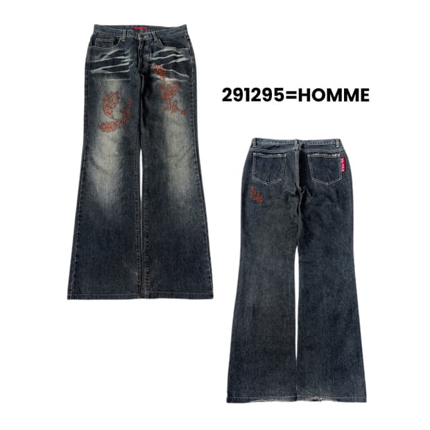 291295=HOMME 제팬 자수 부츠컷 워싱 데님팬츠