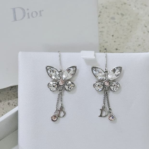 디올 나비 드롭 귀걸이 핑크 크리스탈 (정품/풀구성)