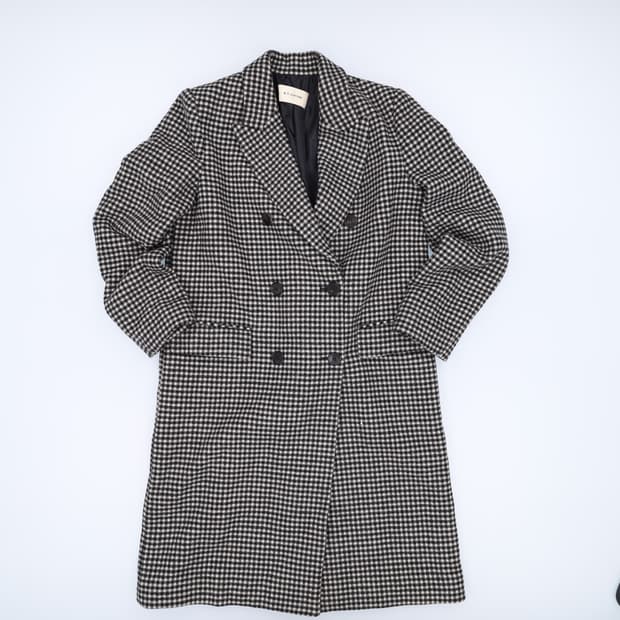 88 앳코너 울 체크 더블 코트 롱자켓 0326J