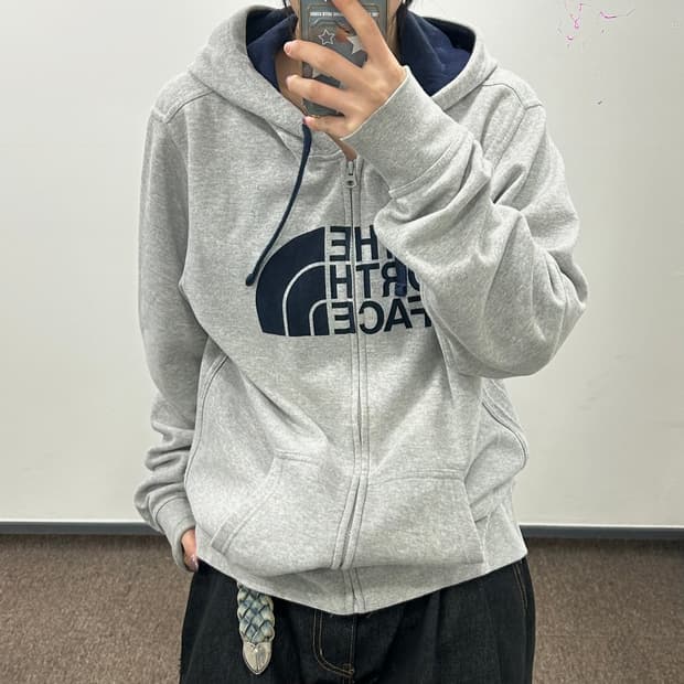 The north face 노스페이스 네이비 빅로고 그레이후드티