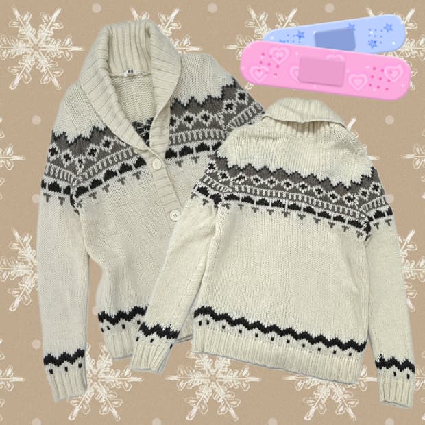 [아야마켓] 겨울 눈꽃 가디건 재팬 유니클로 그런지 히피 에스닉