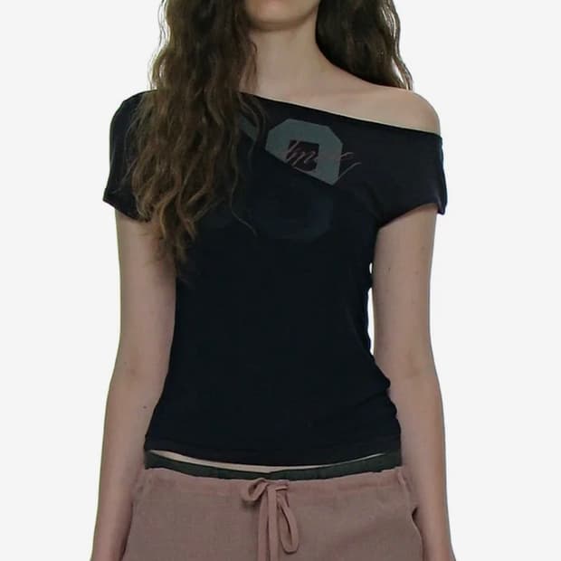 파르티멘토우먼 넘버링 언발란스드 레이어 탑_네이비