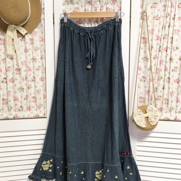 빈티지 데님 프릴 잔꽃 스커트