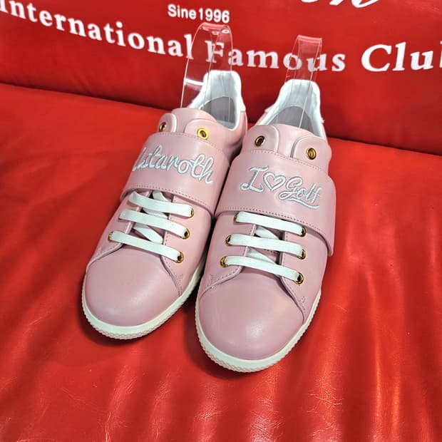아스타로스 골프 핑크 레더 밴드 스파이크리스 스니커즈 245size
