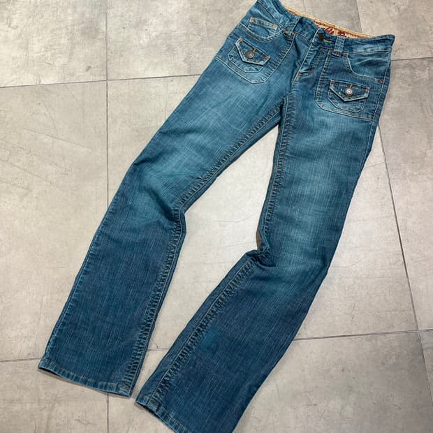 일본 빈티지 블루 골덴 로우웨스트 슬림핏 팬츠
