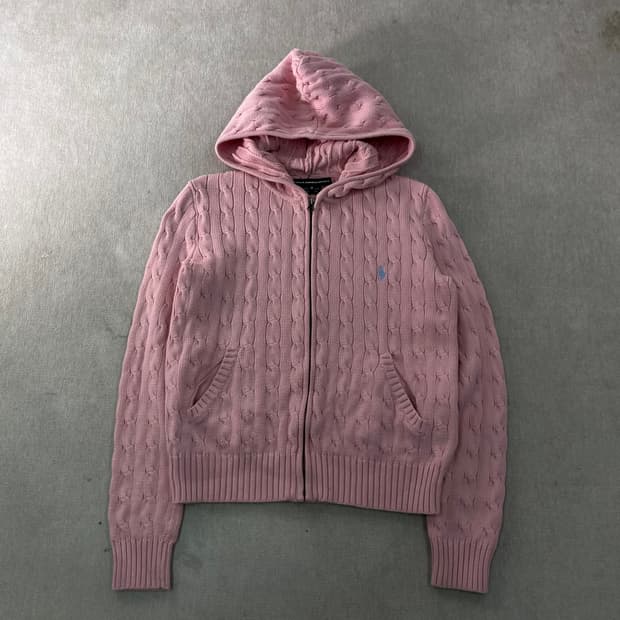W95 폴로랄프로렌 꽈배기 핑크 후드집업