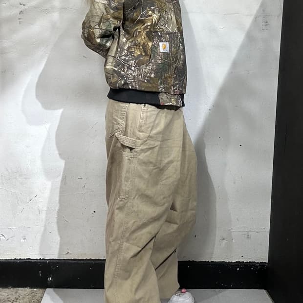 칼하트 b159 베이지 가죽탭 빅 사이즈 와이드 워크 팬츠 바지 