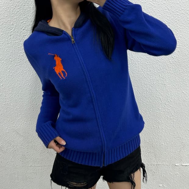 폴로 랄프로렌 오렌지 빅포니 블루 니트집업 L