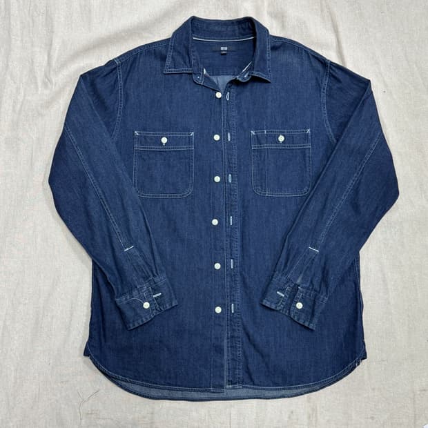 유니클로 샴브레이 생지 진청 데님셔츠 XL