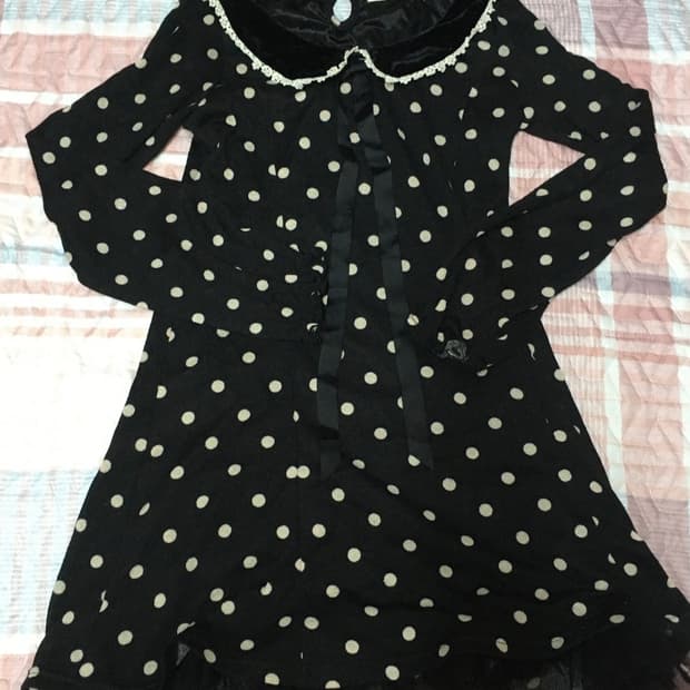 tralala 트랄라라 도트 미니원피스 벨벳 레이스 리본 디테일 빈티지