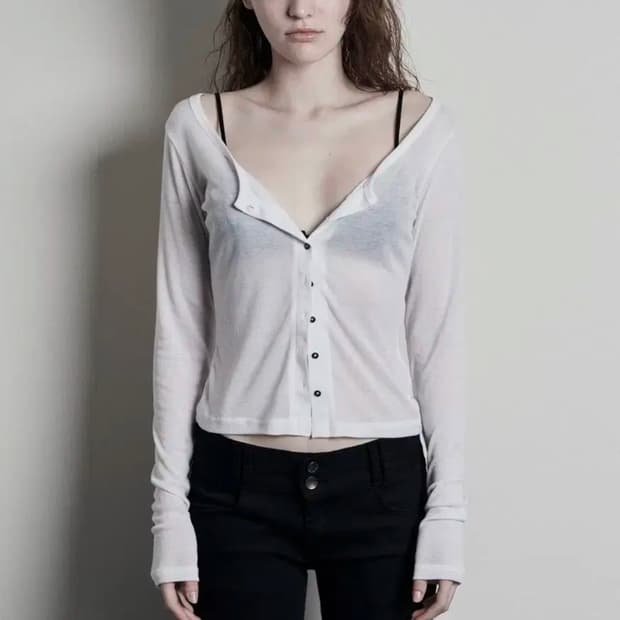 보헤미안서울 베이직 스쿱 버튼 가디건 아이보리