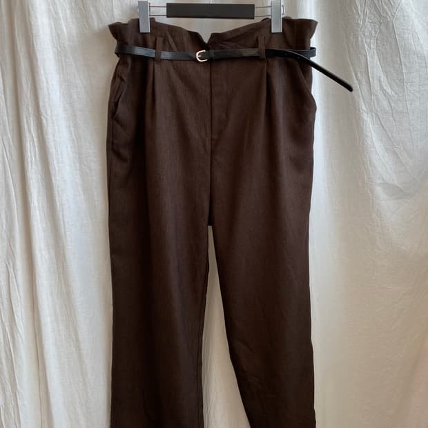 브라운 벨티드 와이드밴딩팬츠(XL