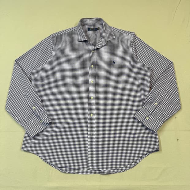 XL) 폴로 랄프로렌 보라색 깅엄 체크 옥스포드 셔츠