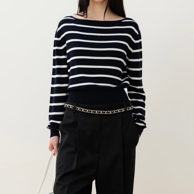 오르 실크 블랜드 풀오버 네이비 M