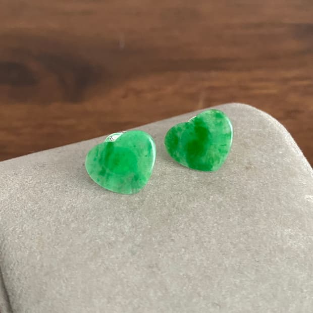 하트 모티브 천연 비취 귀걸이(925,새제품)