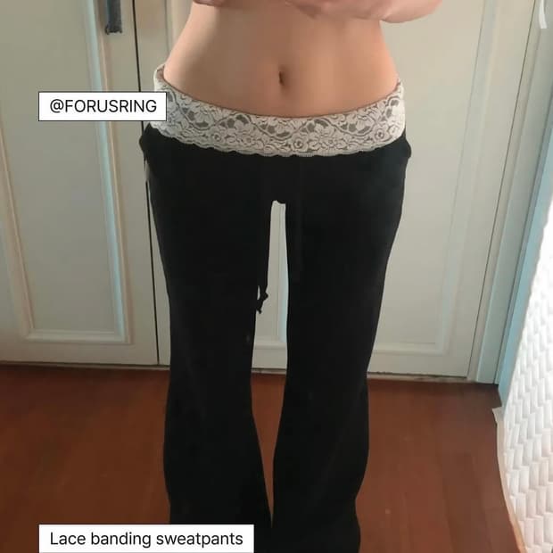 포어링 레이스 밴딩 블랙 트레이닝 부츠컷 팬츠 엔젤넘버555쓰리타임즈