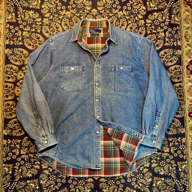 90s 폴로 데님 플란넬 오버셔츠 자켓