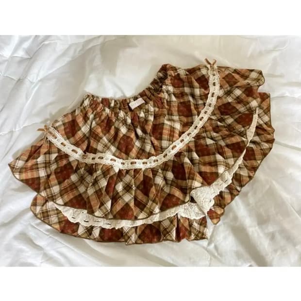 리즈리사 체크 라떼갸루 리본 브라운 큐롯 히메갸루 히메카지 아가일 