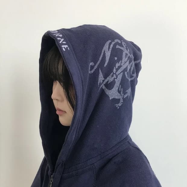 GAP Navy Zip Hoodie Hidden Graphic