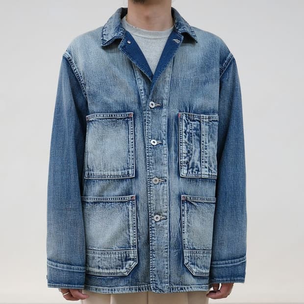 [3] 본로우 24fw 40s 빈티지 커버올 자켓 블리치 인디고