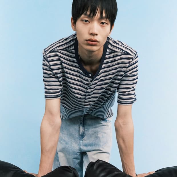 인템포무드 써니 스트라이프 헨리넥 반팔 티셔츠_네이비/M 아캄밈더워드로브