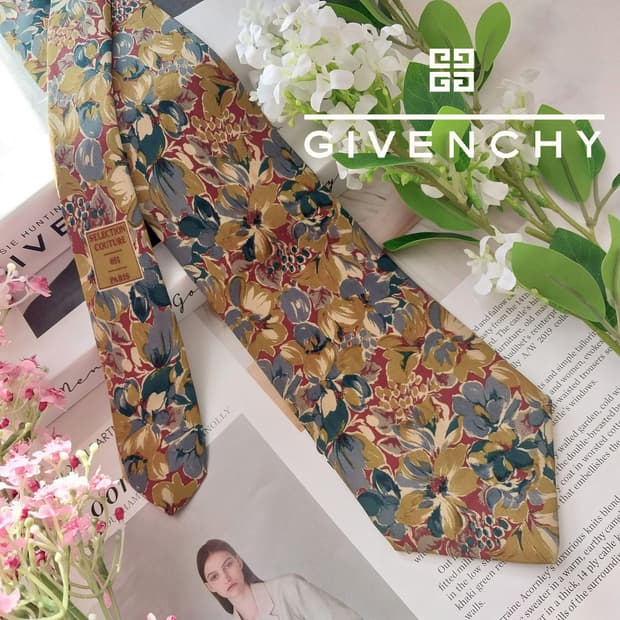 지방시 실크 브라운 플라워 쿠튀르 넥타이 9.6cm A+등급 K1558
