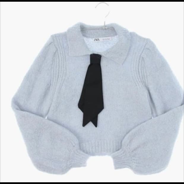 자라 스카이블루 타이 니트